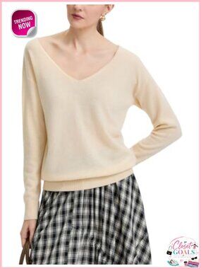 100% Merino Wool Reversible V-Neck Pullover Sweater